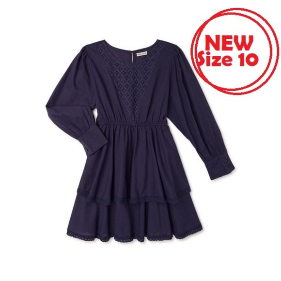 Other - New Girl's Size Medium 10 / 12  church school Dress outfit Navy Dark Blue lace …